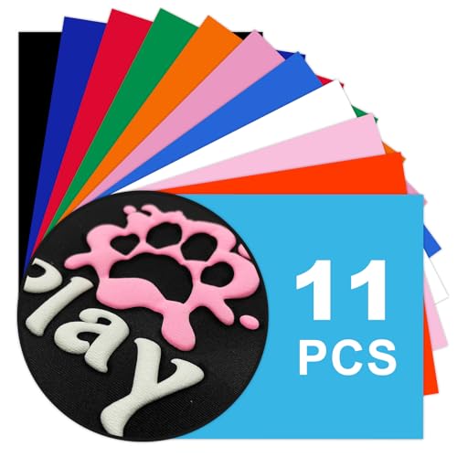Puff Vinyl Heat Transfer, 11 Sheets, 12 x 10inches, 3D Foaming Puff Colorful HTV Iron on Vinyl for T-Shirts DIY Compatible with Cricut or Silhoutte Cameo by SCENQI