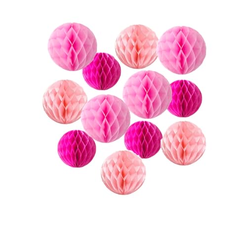 12 bolas de panal de abeja para decoración de fiesta de 3, 6, 8 pulgadas, pompones, bolas de flores colgantes para baby shower, cumpleaños, boda, decoración de guardería (kit rosa de 3, 6, 8 pulgadas)