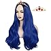 ColorGround Long Wavy Dark Root Blue Wig with Crown for Women (Dark Root Blue)