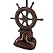 DWK Captain's Destiny: Nautical Ship's Wheel Resin Table Lamp with Anchor Print Fabric Shade for Coastal, Beach or Pirate Themed Bedroom Decor, 19 Inches High