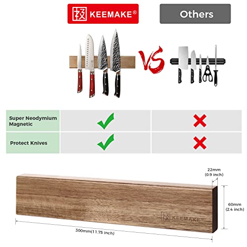Keemake Magnetic Knife Holder For Wall 11.75 Inch Acacia Wood Knife Magnetic Strip, Powerful Neodymium Magnet Knife Hanger Knife Bar For Kitchen Knives(16 Inch Optional) #TOP4