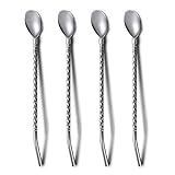 HOMQUEN Iced Tea Spoon with Straw Handle for Drinking, 4 Pieces 8.7' Stainless Steel Long Handle Bar Spoon Silverware for Mixing and Stirring (4 Packs)