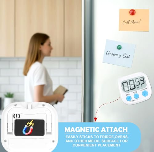 Image of GLUN Digital Kitchen Timer for Cooking, Pack of 1 Big & Clear Digits, Loud Alarm, Magnetic Back, Timer for Baking, Creating Food, White Body & Blue Buttons (Random Color)