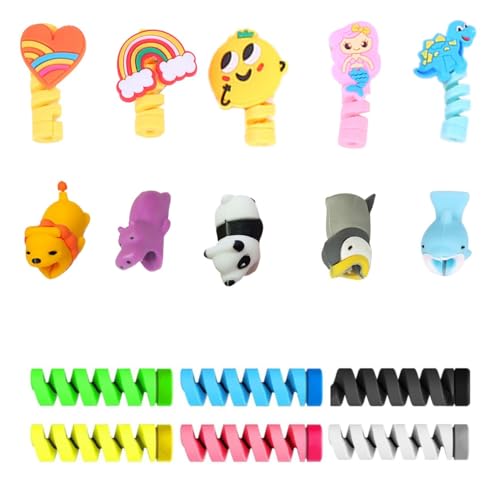 Pack de 16 Protectores de Cable - 5 Adorables Animales, 6 Espirales y 5 Diseños Únicos - Protección Divertida Flexible para Cargadores de Cables de Móviles, iPhone, Ratón, USB y Más.