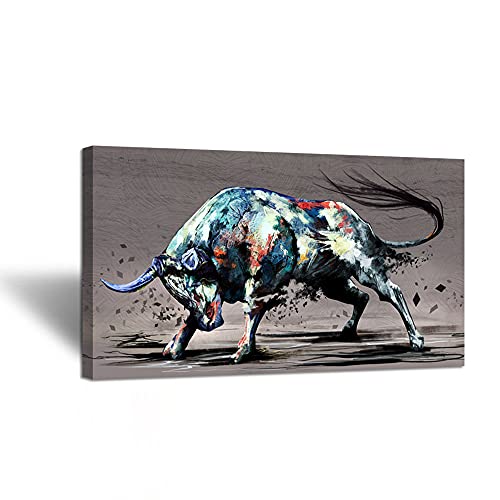 Zlove Large Bull Animal Canvas Wall Art Fighting Bull Wildlife Artwork Painting For Cowboy Gift Farmhouse Office Living Decor Stretched And Framed Ready To Hang 20X36Inch #TOP14