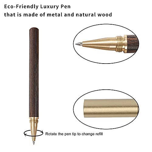 Eco-Haus Wooden Rollerball Pen 2 Count With 2 Refills, Metal Screw Off Cap, Black Ink, Fine Point 0.7 Mm (Black) #TOP4