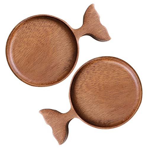 Eorta 2 Pack Sauce Dishes Wooden Appetizer Plates With Handle Fish Shaped Small Serving Tray For Coaster, Dessert, Jam, Sushi, 4.7X3.3 Inch #TOP7