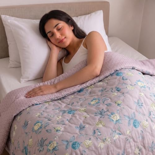Image of Mafatlal 120 GSM Ultra Reversible Comforter, Lightweight Microfiber AC Comforter /Blanket for All Season /Quilt /Dohar /Duvet for Single Bed (90 x 60 Inches) | Lilac Pink