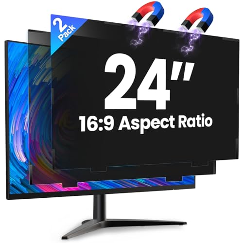 2 Pack 24 Inch Magnetic Computer Privacy Screen for Monitor 16:9 Aspect Ratio, Anti Blue Light Computer Screen Privacy Shield, Removable Anti Glare Screen Protector for Dell HP Lenovo ASUS LG Acer Samsung Monitors