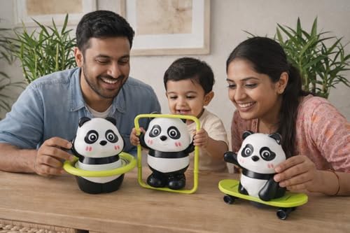 Image of 3 PCS Panda Wind Up Toy Set - Wobbling, Skateboard & Jumping Panda Rolling Toys | Roly Poly Educational & Infant Interactive Toys for Babies 1-3 Years |Cute Panda Miniature Home Decor & Gift