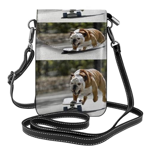 Porte-téléphones pour femmes bouledogue anglais en cuir PU aux finitions soignées