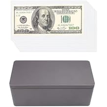 Black Metal Cash Box with 100 PCS Clear Paper Money Holders, Dollar Bill Holder with Storage Case Single Row Currency Tray Money Collection Sleeves Protector Bag