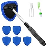 Baderke 8 Pcs Car Window Cleaner Kit Include Windshield Cleaning Tool with Extendable Handle 5 Microfiber Bonnets 1 Car Ventilation Brush 1 Empty 50ml Spray Bottle Glass Wiper Kit (Blue,19 Inch)