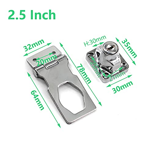 Image of Zinc Alloy Lock Hasp with Key 2.5 Inch Padlock Hasp Gate Lock (Pack of 2)