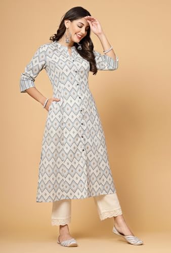 Image of Pistaa's Women's Cotton Relaxed Fit A Line Floral Print A-Line Kurta
