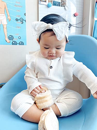 Lala Bear Baby Girl 2 Pack Onesie Solid Long Sleeve Ruffle Romper Newborn Jumpsuit One Piece Clothes White & Pink 3-6 Months #TOP1