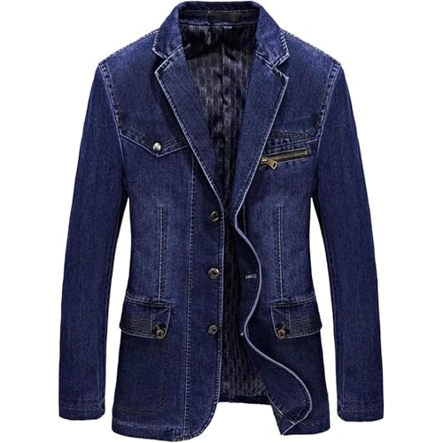 Men's Denim Blazer Sport Coat Two Button Casual Suit Jean Jacket Wash Slim Business Suits Coats