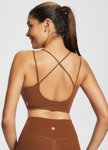 Image of baleaf everleaf Women's Sports Bra Longline, Molded Cup Yoga Bra Thin Strap Low Impact Workout Crop Tank Tops
