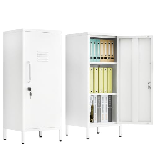 Image of pozdeg 35.43 inch White Lockable Small Metal Storage Locker | Employees Locker with 1 Door & 2 Adjustable Shelves, Steel Cabinet for Employees, Home, School, Office & Gym