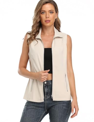 Dilgul Weste Damen Sommer Stehkragen Weste Jacke Leichte Reißverschluss Ärmellose Jacke mit Taschen