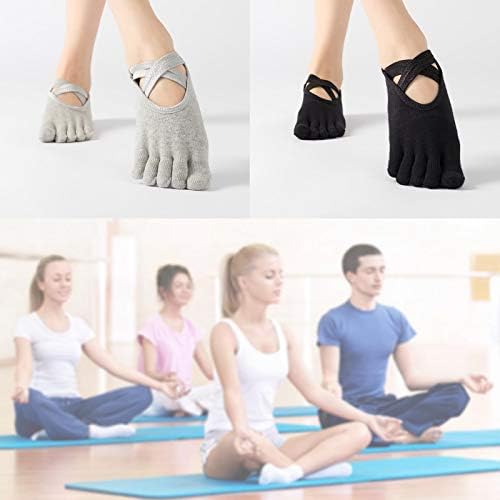 OTOTEC 2Pairs Non Slip Yoga 5 Toe Socks Set Women Full Toe Anti-Skid Pilates Workout Grey Black