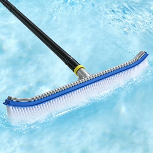 10FT Pool Brush with Pole Heavy Duty Pool Scrubber Brush for Above Ground & Inground Pools Lightweight Pool Wall Cleaner with Aluminum Frame & Nylon Brush Head Adjustable Rustproof Metal Pole