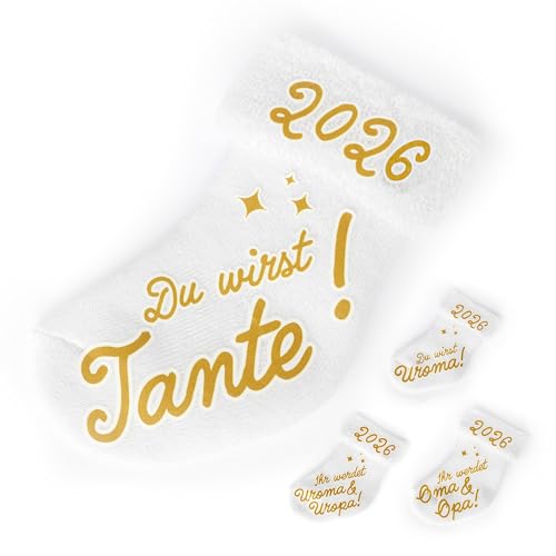 goldprintz I Du wirst Tante I Schwangerschaft verkünden 2026 I goldig bedruckte Babysocke I herzliches Geschenk I und Onkel I Oma und Opa I Uroma und Uropa I Papa