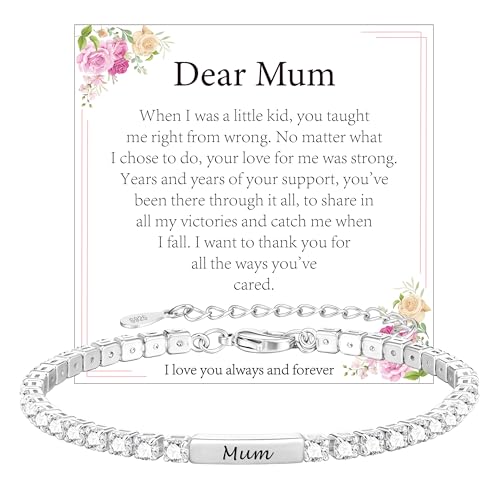 Aretas Mothers Day Gifts, Bracelet for Mum Mummy Mother Her Ladies Womens Mum's Personalised Silver Tennis Bracelets Jewellery Birthday Present from Son Daughter Best Fashion Accessories