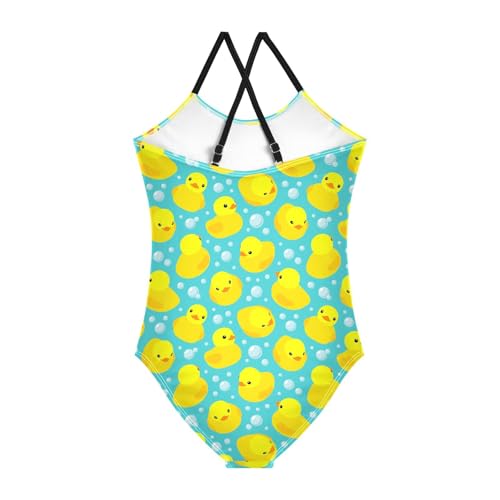 Girls One Piece Swimsuits Duck Cartoon Yellow Quick Dry Beach Swimwear Bathing Suit for Beach 3-10 Years2