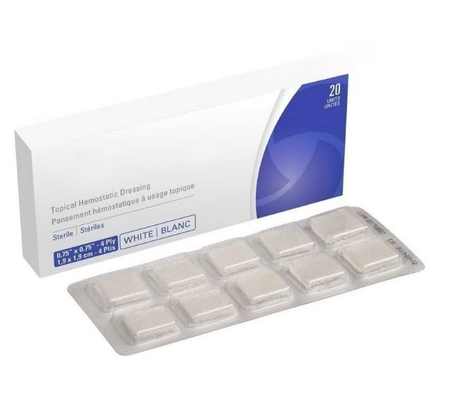 20 piezas gasa dental tópica 4 capas blanca 0.75" x 0.75" gasa estéril hemostática miniatura 4