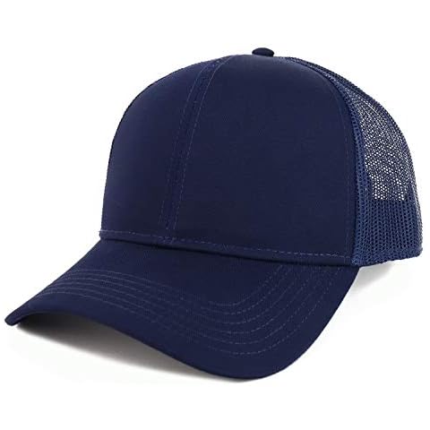 Armycrew XXL Oversize High Crown Adjustable Plain Mesh Back Trucker Baseball Cap, Navy, One size Cover