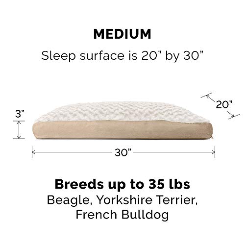 Image of Furhaven Pillow Dog Bed for Medium /Small Dogs w / Removable Washable Cover - Ultra Plush Faux Fur & Suede Mattress - Cream, Medium