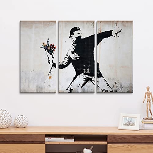 3枚アートパネル バンクシー 飾り絵 モダン アート ポスター フレーム 壁掛け アートフレーム インテリア 絵画 アートボード インテリア部屋飾り パネル アート (木枠付きの完成品) [5]