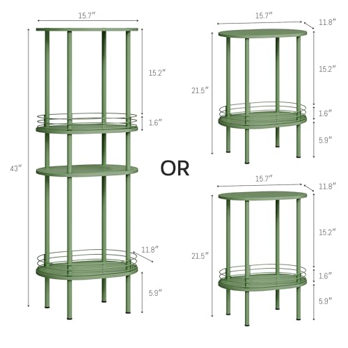 Image of Small Modern Oval Side Table with Storage,2-Tier Side Tables Living Room,Sturdy Nightstand for Small Space - Living Room, Bedroom, Bathroom, Nursery (1PC,Green)