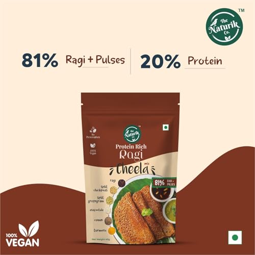 Image of The Naturik Co. Ragi Chilla Mix 40g (Pack of 12) - Protein-Rich, 100% Vegan | Healthy Breakfast Mix | Ready to Cook Cheela or Dosa Mix | As Seen On Shark Tank