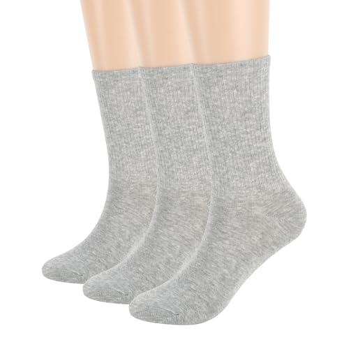 Image of Womens Colorful Basic Sock -Unique Knit Cotton Crew Socks 3 Pack