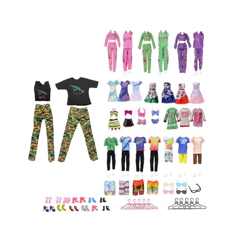 52 Stück Kleidung und Zubehör für Puppen, Enthält 7 Anzüge, 4 Badeanzüge, 2 Röcke, 1 Hoodie, 26 Schuhe, 12 Accessoires Zufälliger Stil für 11.5 Zoll Jungen Puppen