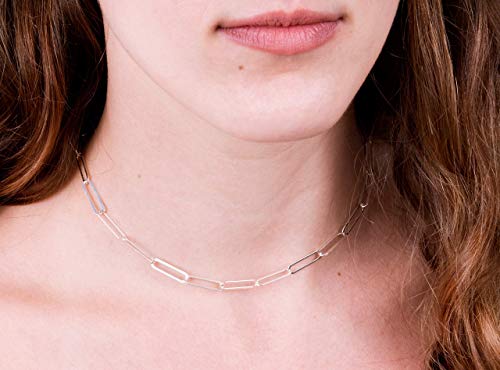 Sterling Silver Wide Link Choker Necklace - Handmade Lightweight Paperclip Choker Chain - 14.5" SHORT4