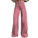 Doloame Womens Striped Wide Leg Jeans Y2K Bell Bottom Low Waisted Flare Jeans Casual Baggy Bootcut Denim Pants (Pink, L)