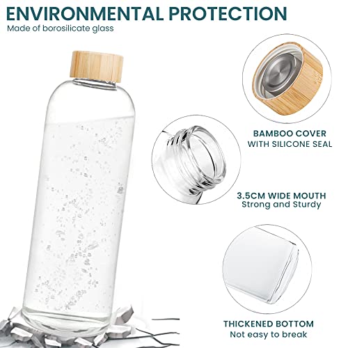 Bugucat Borosilicate Glass Water Bottle 1000ML, Reusable with Protective Sleeves and Leak-Proof Lid - Image 3