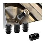 Ywdiml 4PCS Car Tire Stem Valve Caps, Aluminum Alloy Leak-Proof Vehicle Valve Stem Covers with Rubber O-Ring, Hexgon Automotive Tyre Air Cap, Universal for Motorcycle Sedan Truck (Black)
