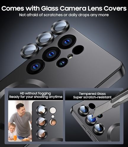 Image of DIZORO Samsung S24 Ultra case Compatible with Mag Safe Matte Luxury Metallic Luster Flexible TPU Shockproof Back Cover with Camera Protector Lens - Black