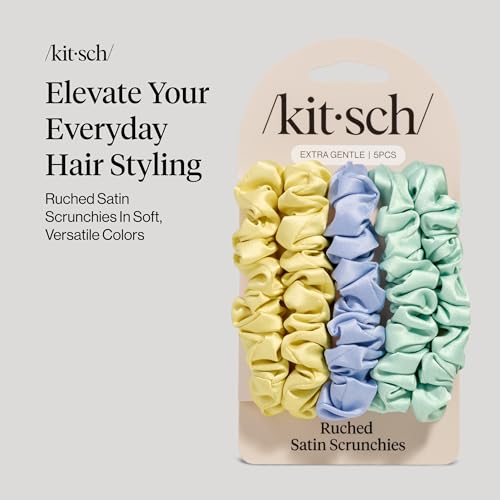 Image of Kitsch Rosette Ruched Satin Scrunchies for Women - Softer Than Silk Scrunchies | Hair Ties No Damage for Frizz-Free Sleep | Perfect for Day or Night, 5pcs