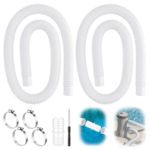 Image of 2PCS Swimming Pool Replacement Hoses 32mm, 1.5m Above Ground Pool Hoses Replacement with 4 Metal Clamps, Sturdy & Leak-Resistant Pools Pump Filter Hose for Intex 330GPH, 530GPH, 1000 GPH (White)
