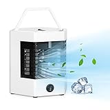 Mini ventilador de ar condicionado portátil pessoal evaporativo pequeno usb desktop ventilador de refrigeração de ar com caixa de gelo, 2 velocidades e alça para dormitório de...