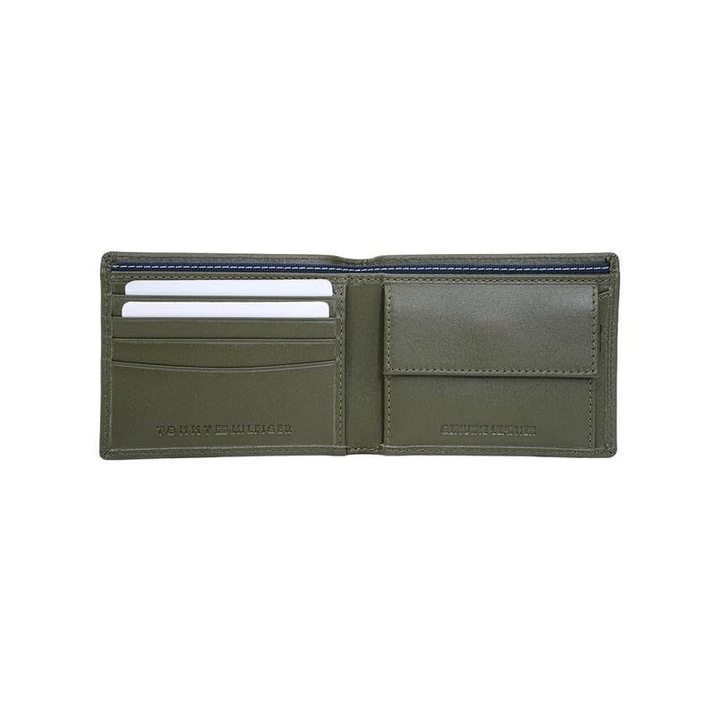 Image of Tommy Hilfiger Men's Benin Global Coin Wallet - Olive | Laser-Etched Leather | Compact Design| Purse for Men | Ideal for Gifting