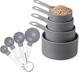 Jogo de Xícaras e Colheres Medidoras 8 Peças. Medidor Feito Em Plástico com Alça de Aço Inoxidável. Medidas Precisas para Receitas, Ideal...