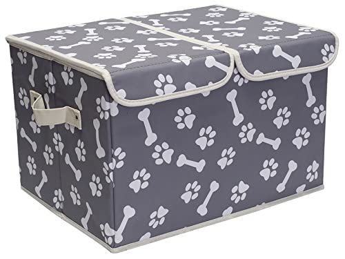 Brabtod Large Dog Toys Storage Box Canvas Storage Basket Bin Organizer with Lid - Collapsible Linen Bin Ideal for Organizing Dog Cat Toys and pet Stuff-PP Boad-17" x 12" x 10" - Bone Claw