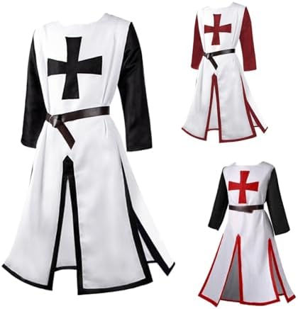 KBOPLEMQ Costume Médiéval Homme - Tunique Chevalier Croisé Templier Pour Carnaval, Halloween Et Cosplay