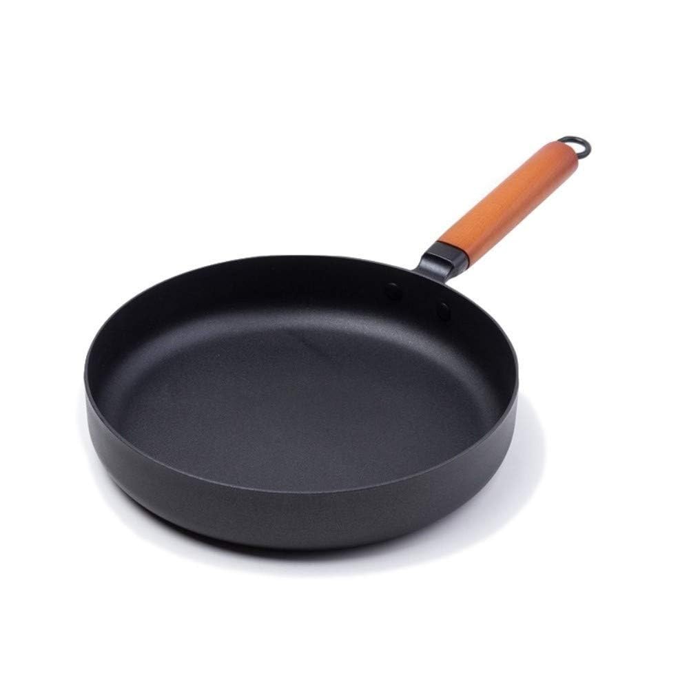 Bratpfanne Antihaft-Pfanne Holz Langer Griff, Gusseisen Topf Bratpfanne Bratpfanne Gebratenes Steak Grillpfanne For Gas-Induktionsherd